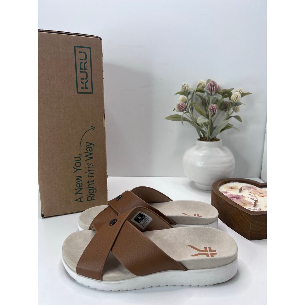 Kuru Breeze Leather Cross Strap Sandal Carmel Brown Women 8 Medium Tried On